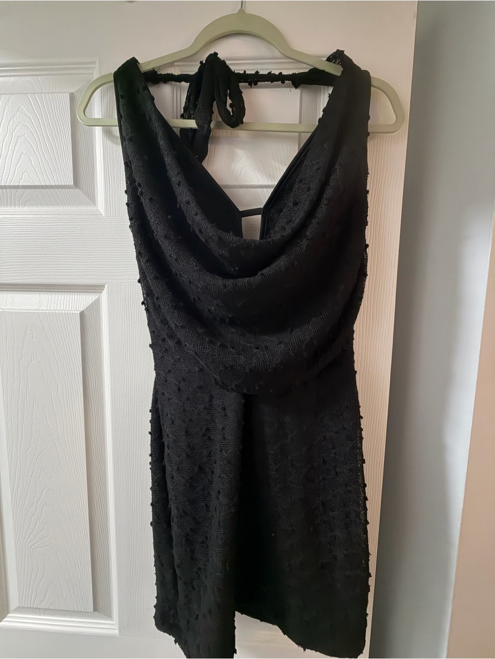 Black Textured Halter Cowl Neck Dress